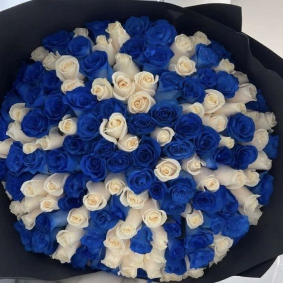 101 премиум роза синие и белые Рязань