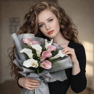 Букет 9 нежных калл с оформлением
